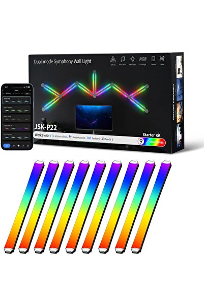 Generic 9-piece smart Wi-Fi wall light set, music-synced, multiple colors, wo...