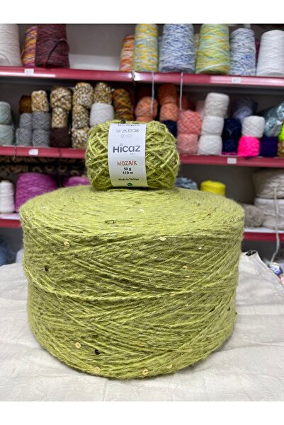 HİCAZ YARN MOHER İRİ PULLU YEŞİL RENK ÇANTA /Örgü İpi YUMAKLAR 50X 2=100 GR