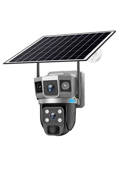 ALFAS 4G SIM Solar Panelli Güneş Enerjili Su Geçirmez 6MP 3 Kameralı Güvenlik...