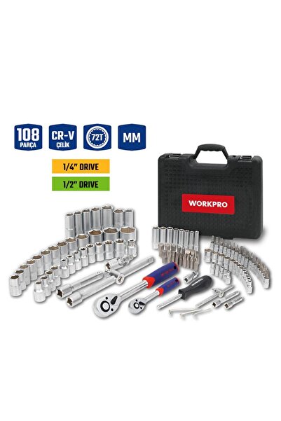 Workpro Wp202535 1/4'' 1/2'' 108 Piece Cr-V Metric Professional Socket Set