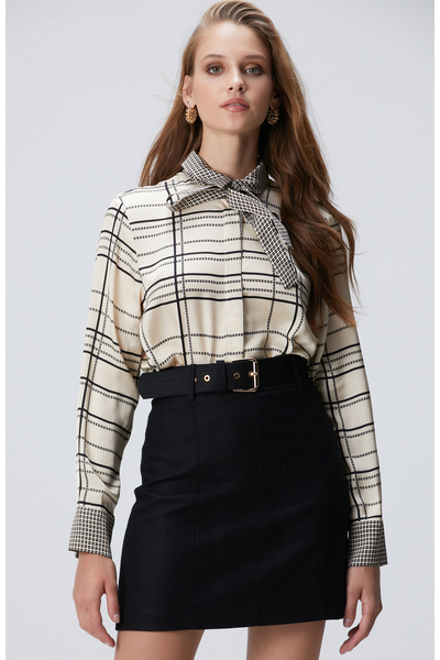 Network Siyah Kırık Beyaz Desenli Viskon Gömlek