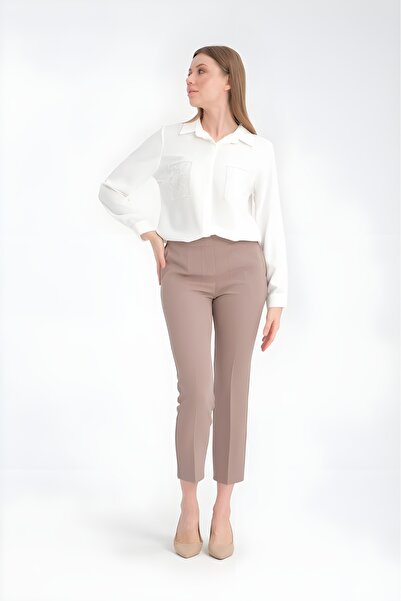 perla wear KADIN Beli Lastikli Klasik Kumaş Pantolon 1013