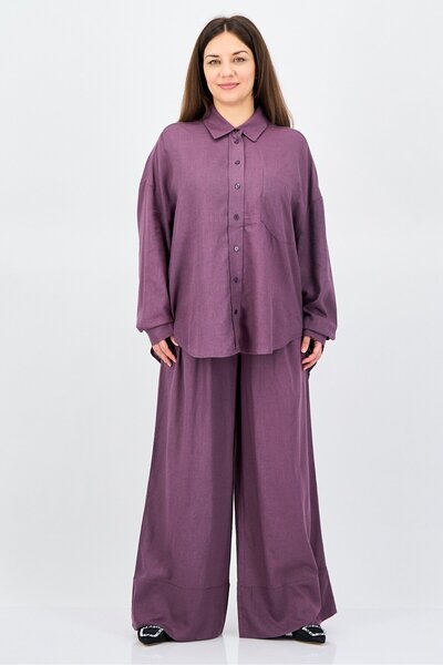 Anne Klein Women 2 Pieces Spread Collar Long Sleeve Plain Shirt And Pants Set...