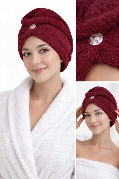 CASPARA Șapcă de păr pentru femei / Prosop de păr elastic, cu nasturi, microf...