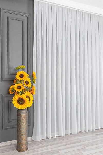 Fluiana Ütü İstemez Beyaz Krep Düz Tül Perde Sık Pileli Kırışmaz Premium