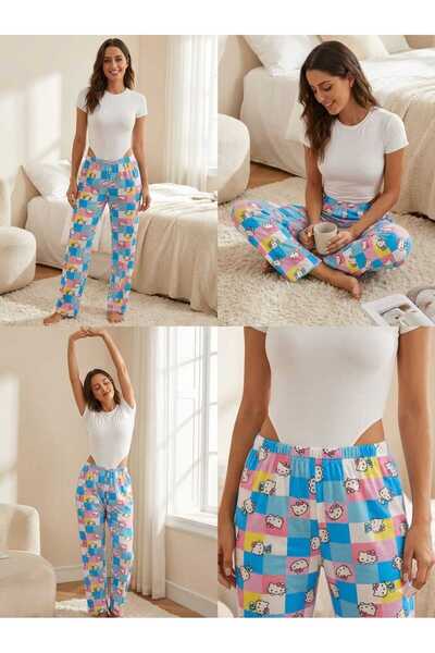 ESCOLLETCION 2'lu desenlı rotasyon baskılı tek alt yazlık pamuk pjama