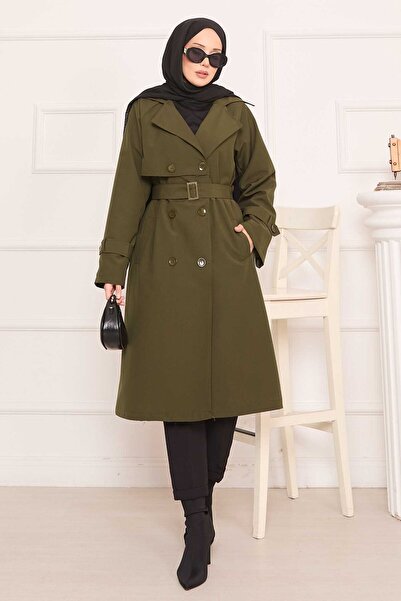 EBRUTESETTÜR Mobile Belted Hijab Trench Coat with Button Detail on the Back, ...