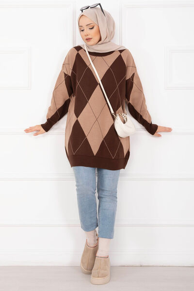 EBRUTESETTÜR Rhombus Pattern Sweater Coffee