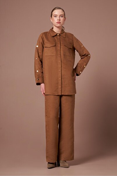 FTZ WOMEN طقم نسائي من جلد الغزال لون جملي 31276