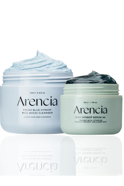 Arencia قناع الزوفا الليلي + غسول الأرز بالزوفا الأزرق لتفتيح البشرة