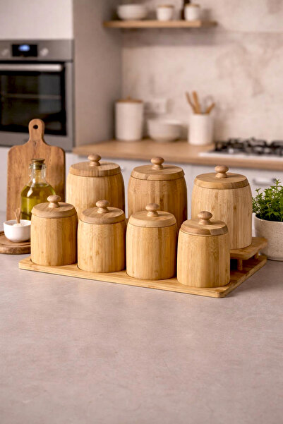 Kitchen Life Pisa 7-Piece Countertop Bamboo Stand Spice Rack Set