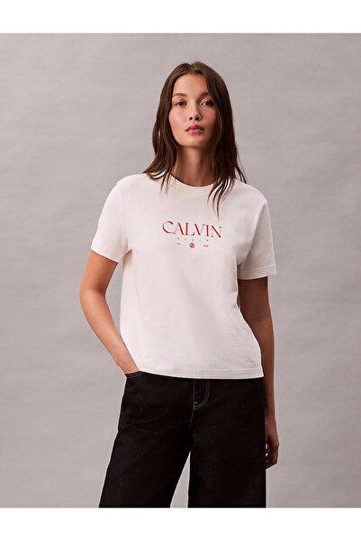 Calvin Klein Women's Regular Fit Round Neck Cotton Short Sleeve White T-Shirt...