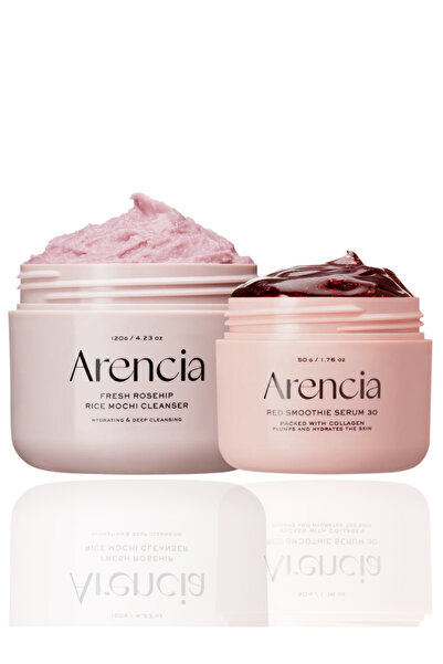 Arencia غسول الأرز بزيت ثمر الورد + قناع سموثي أحمر ليلي لإشراقة وتجديد البشرة