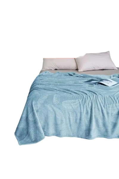 OEM Pătură Cocolino, frunze tropicale în relief, uni, 200x230cm, albastru des...