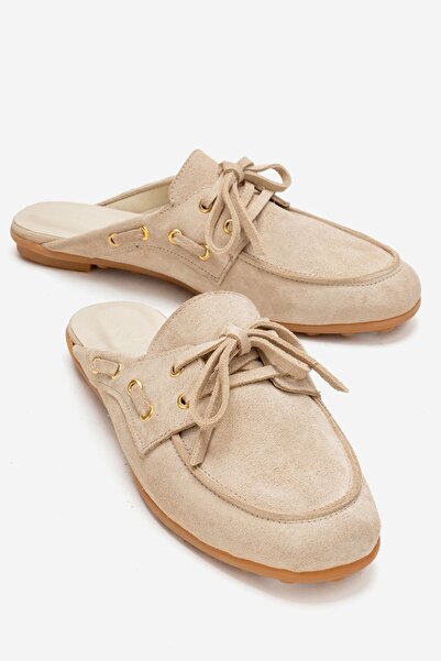 Zeynep Sıradağlı Florian Women's Genuine Leather Slippers Beige Suede