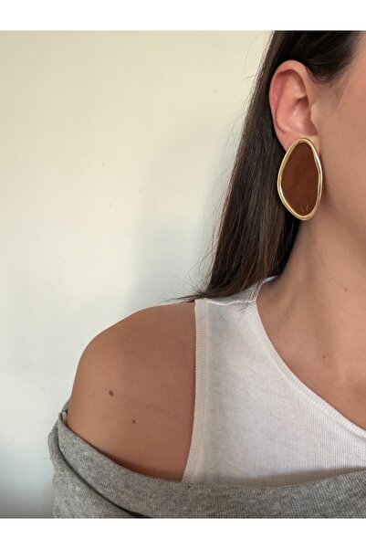 Charmist Çelik gold kahve elip küpe