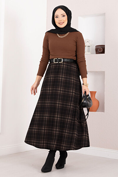 EBRUTESETTÜR Square Patterned Scuba Skirt Black-Mink