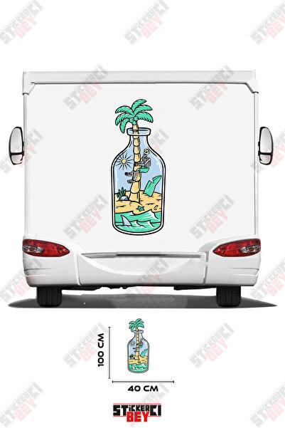 STİCKERCI BEY Caravan Sticker Covering with a View of the Coast and Palm Tree...