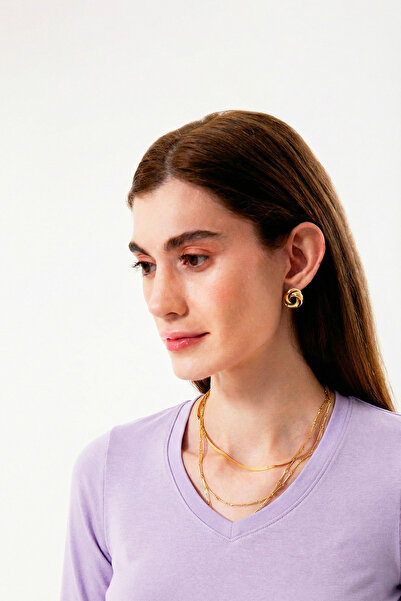 UNIQVIBE Organic Cotton Lilac Women's Long Sleeve V-Neck Blouse