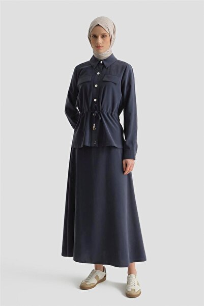 Armine Beli Büzgülü Takım Lacivert