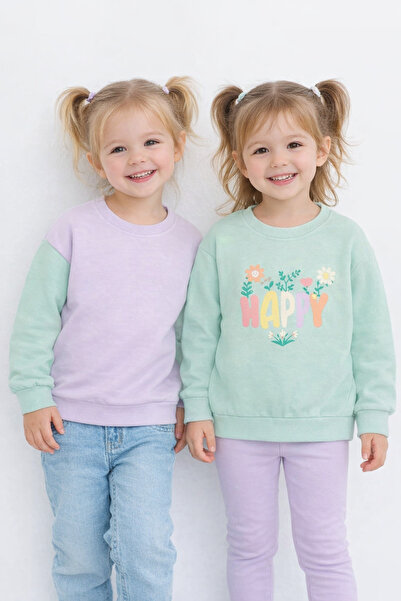 LC Waikiki LCW Kids Лилаво велосипедно дългоръкавно момичешко суитшърт с прин...