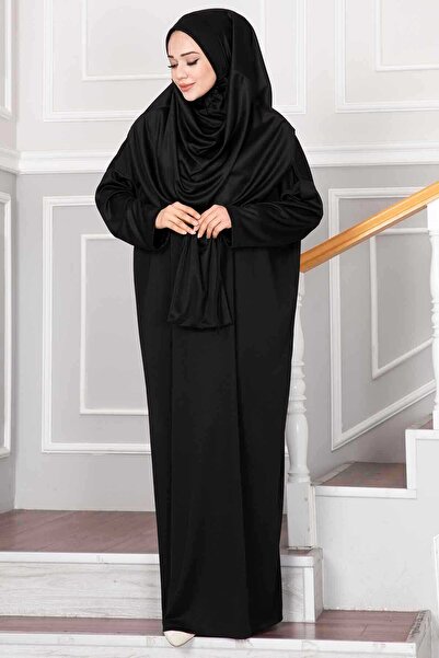 EBRUTESETTÜR Hijab Prayer Dress with Carrying Bag Black