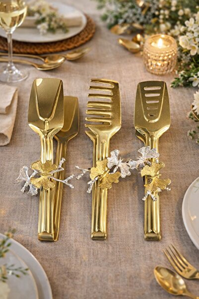 EMFA HOME 3-Piece Decorative Tongs Set |   Gold& Silver