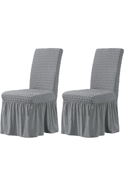 OEM Set de 2 huse de scaun, crepon cu volane, poliester și lycra, gri deschis