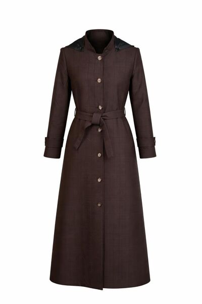 ESİN GİYİM Kuşaklı Kapüşonlu Kare Kapitone Desenli Tesettür Pardesü