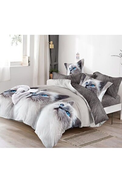 Pucioasa Set Lenjerie Pat Dublu, Pucioasa, Imprimeu Pisică, 6 Piese, 2 Persoa...