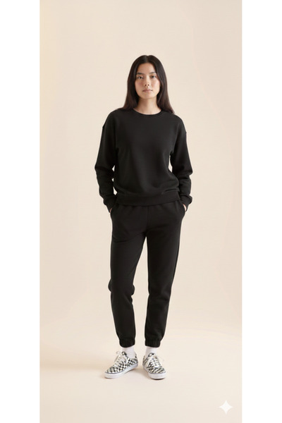 RABTEKS Regular Oversized Kalıp Basic Plain Fleece Lined Tracksuit Set