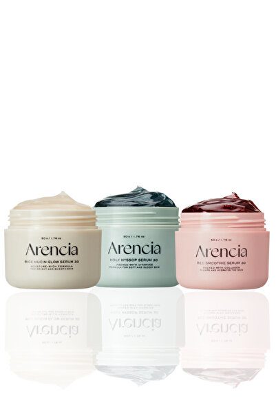 Arencia Overnight Serum Trio: Rice Mucin, Glow Hyssop & Red Smoothie Masks
