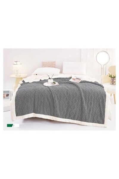 OEM Pătură cu blană pentru pat dublu, model tricotat, culoare uni, 200x230cm,...