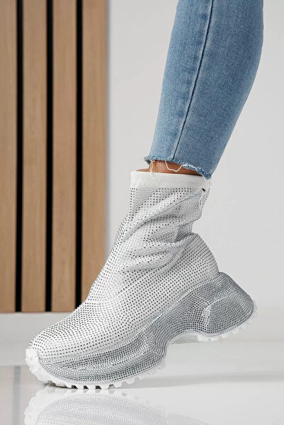 Zaira Adidasi dama albi din material textil Ines #24122 - 40