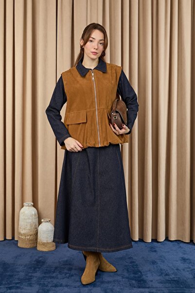 Soul Women's Suede Vest with Pocket Detail - 32404Ylk - Camel