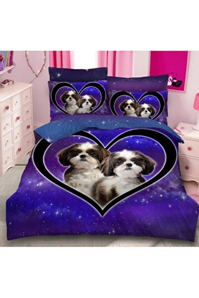 Pucioasa Set Lenjerie Pat Dublu 2 Fețe, Pucioasa, Imprimeu 3D cu Căței, 6 Pie...