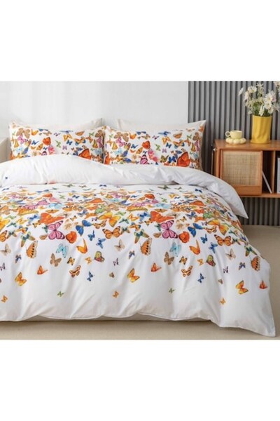 OEM Reversible Bed Linen, Elastic Sheet, Finet Butterflies, 1 Person, 4 Piece...