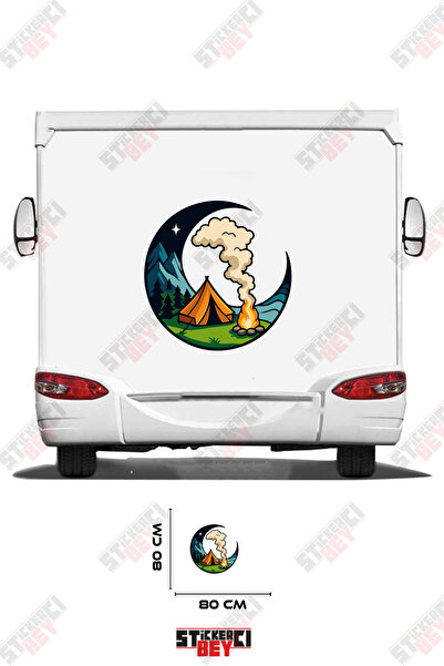 STİCKERCI BEY Camping in the Forest Patterned Moon Visual Caravan Sticker Decal