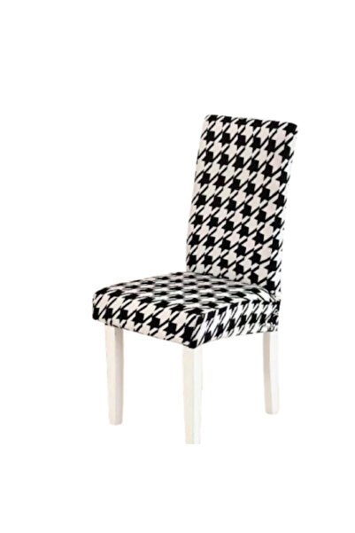 OEM Set of 6 Chair Covers, Polyester with Elastane, Checkered Pattern, Black-...