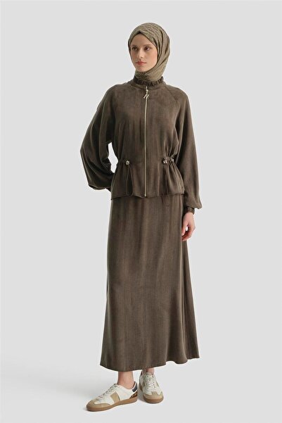 Armine Kupra Ceketli Takım Kahve