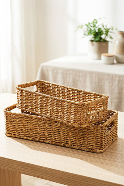 Digithome 2'li Dikdörtgen Hasır Rattan Organizer Sepet - BB6073