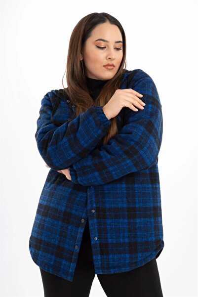 Roxxlen Великий розмір жіночий капюшонний картатий пальто