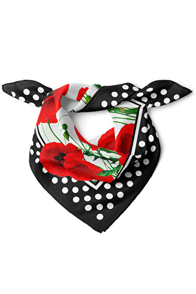 nehir eşarp Kırmızı Gelincik Desen Fular Bandana 50x50 Cm