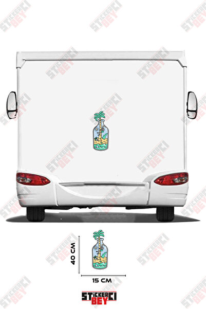 STİCKERCI BEY Caravan Sticker Covering with a View of the Coast and Palm Tree...