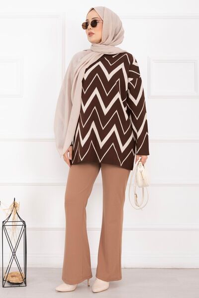 EBRUTESETTÜR Lavin Zigzag Pattern Knitwear Sweater Brown