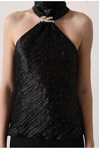 St boutique Taşlı Halter Yaka Bluz