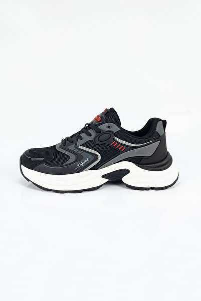 Wickers Erkek Siyah Ortopedik Memory Foam Yüksek Tabanlı Spor Ayakkabı