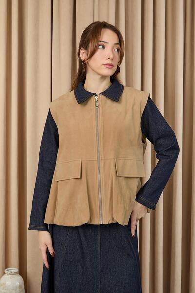 Soul Women's Suede Vest with Pocket Detail - 32404Ylk - Mink