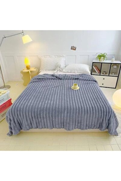 OEM Pătură Cocolino, model embosat cu dungi, uni, 200x230cm, albastru-gri