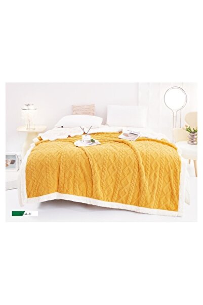 OEM Pătură cu blană pentru pat dublu, model tricotat, culoare uni, 200x230cm ...